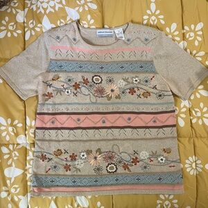 Alfred Dunner Beige and Pink Floral Sweater